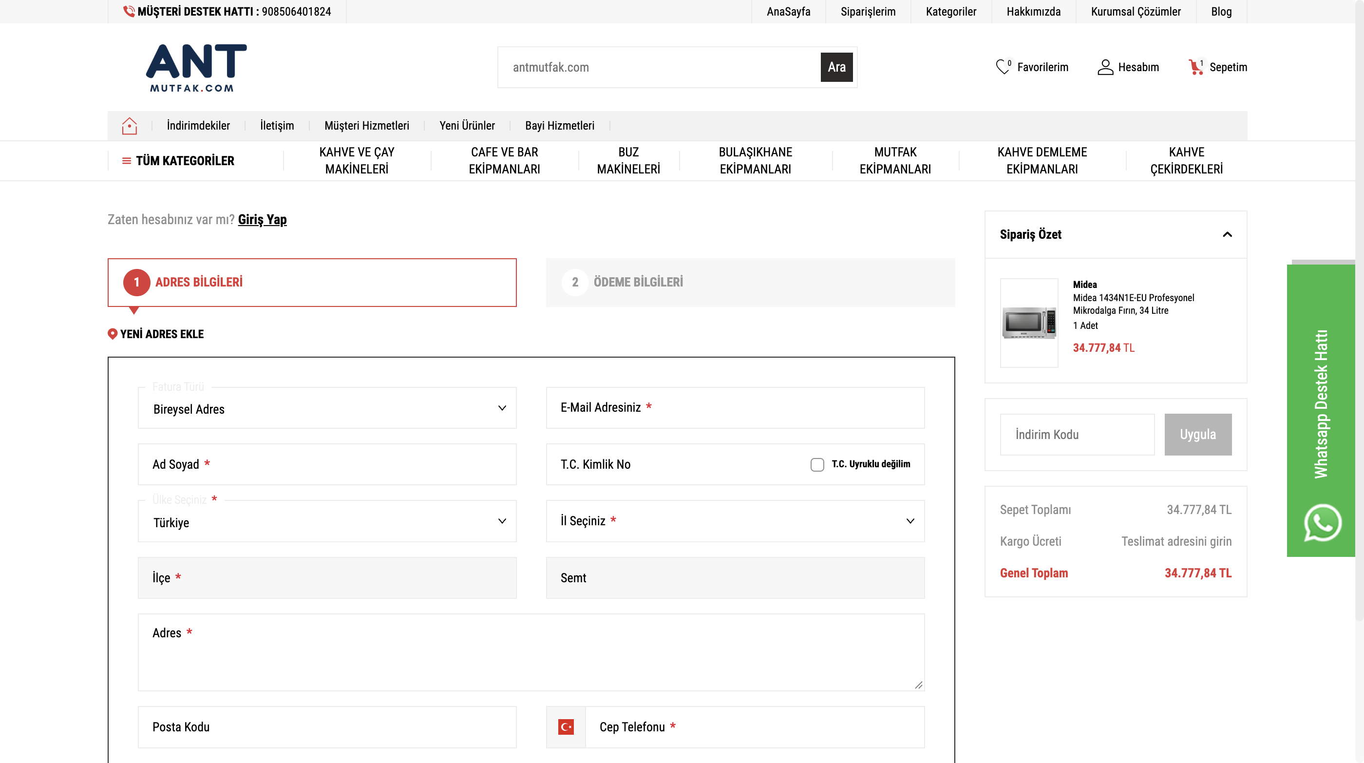ANT Mutfak guest checkout for Midea 1434N1E-EU, 34,777.84 TRY